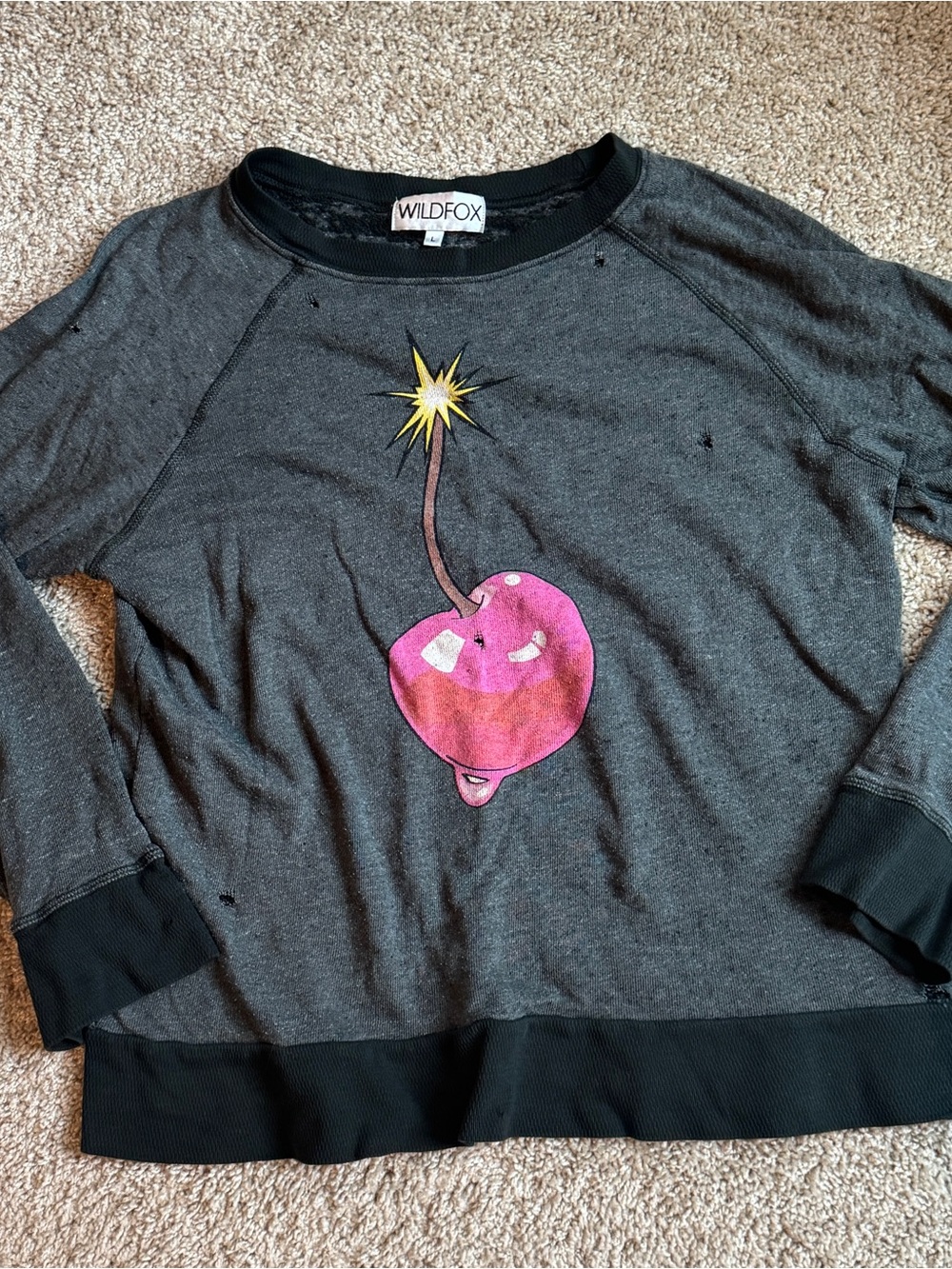 Wildfox Charcoal Graphic Cherry Sweatshirt - Pink